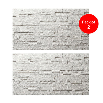 Two panels of stacked pu stone, in white colour for wall covering with a red 'Pack of 2' label.