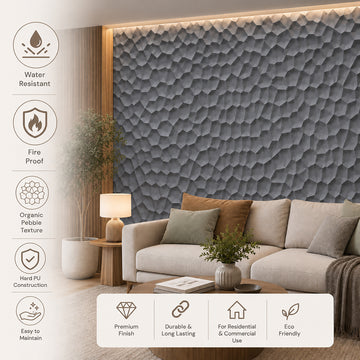 Hard PU Wall Panel –Organic Pebble Texture – Space Black Size: 1200 x 600 x 25 mm Pack of 2