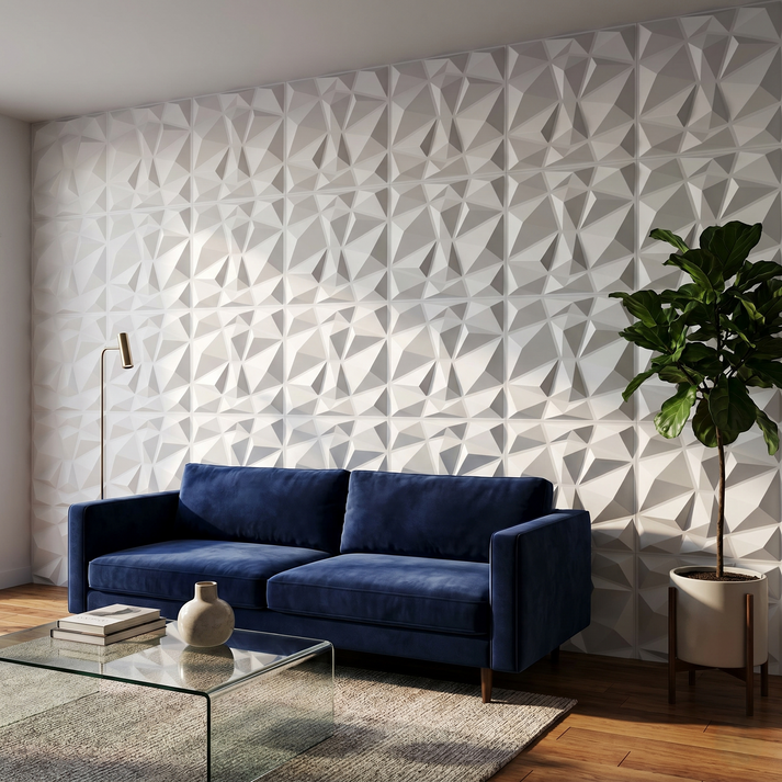 3D PVC diamond textured wall in living room