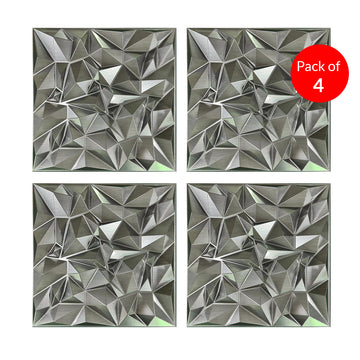 3D PVC Wall Panel, Faceted Diamond Design, Silver, Size: 500x500x1mm (Pack of 4)