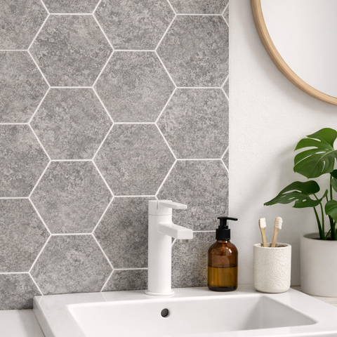 PVC Shower Panel Matt Hexagon Tile Effect Wall Panel 2400 x 1000 x 10mm – Dark Grey Hexagon