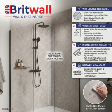 Britwall Light Beige Herringbone PVC Shower Panel Matt Finish – Light Beige Herringbone