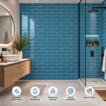 Britwall Shower Panel Waterproof Aqua Tile Texture Gloss Bathroom Wall Cladding 2400x1000mm