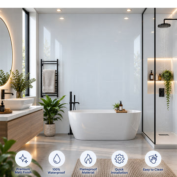 Britwall Shower Panel Waterproof Pure White Gloss Bathroom Wall Cladding 2400x1000mm Pack of 3