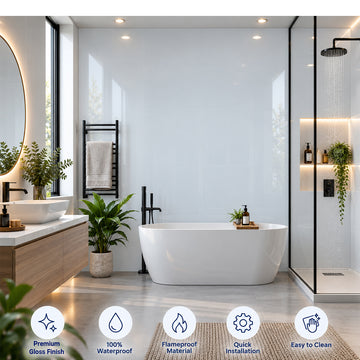 Britwall Shower Panel Waterproof Pure White Gloss Bathroom Wall Cladding 2400x1000mm Pack of 3