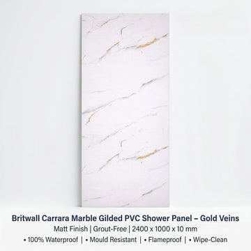Britwall Carrara Marble Gilded PVC Shower Panel – Gold Veins