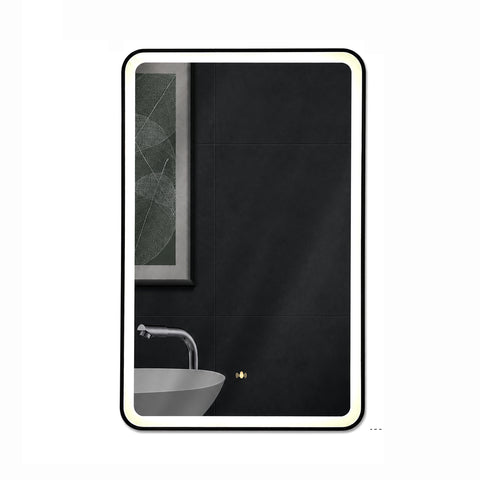 ENER-J Black Framed LED Bathroom Mirror 600x800mm – Hand Wave Sensor, 3 Colour Dimmable Front Light, Anti-Fog Demister, Aluminium Frame