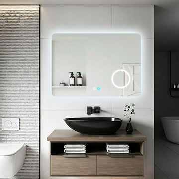 ENER-J LED Bathroom Mirror 800x600mm with 3X Magnifier – Backlit, 3 Colour Dimmable Lighting, Anti-Fog, Touch Sensor