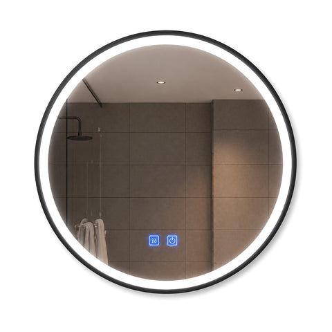 ENER-J Round LED Bathroom Mirror 700mm – Black Aluminium Frame, Backlit, 3 Colour Dimmable Light, Anti-Fog, Touch Sensor
