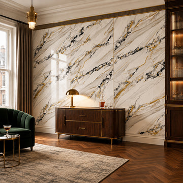 Britwall SPC Wall Panel Waterproof Calacatta Oro Luxe Gloss Tongue & Groove Gold Vein Cladding 2400x1200x4mm