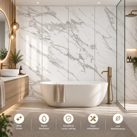 BRITWALL SPC Wall Panel 2400x600x4mm Arctic Marble White Matt Finish Pack of 3
