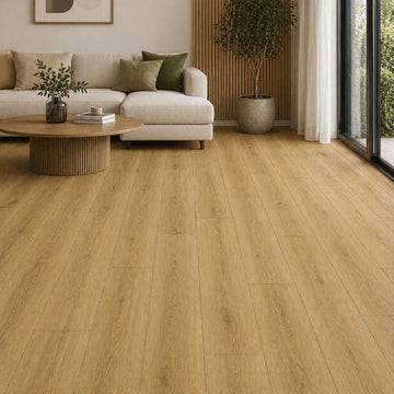 Pack of 10 SPC Flooring Wood Embossed 1220 x 181 mm Waterproof Click Lock Vinyl Planks – Medium Oak