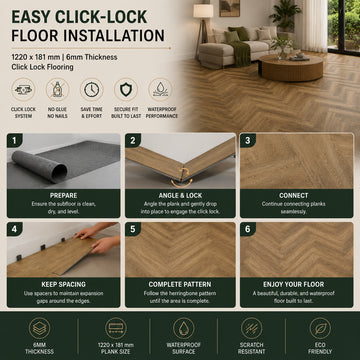 Britwall Herringbone Ashton Brown SPC Luxury Vinyl Flooring Pack of 20 – 1.72 Sq Meter Coverage, Wood Embossed 625 x 125 mm, 6mm Thickness, Waterproof Click Lock Flooring
