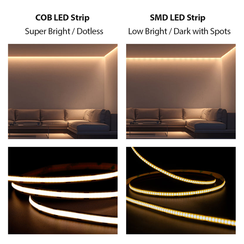 5m LED COB Strip Light 320 LEDs Per Metre 24V 4000K with RF Dimmer and 25W Power Supply