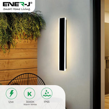 Outdoor Acrylic Black Wall Lights, 60 x 8 cms, 12W Waterproof, IP44, Warm White