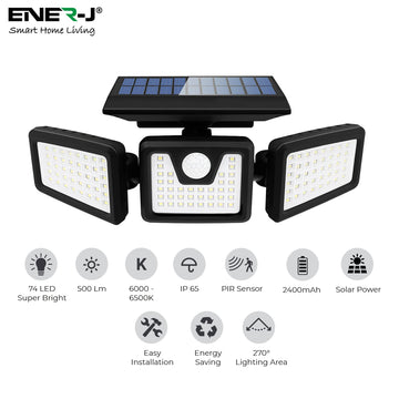 Solar Sensor 3 Heads  Wall Light, 2400 mAh, 6000-6500K