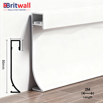 Aluminium skirting profile, flat stepped design, Thickness 1.1mm, Length 2 Meters‚ 80 mm height