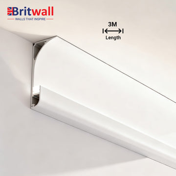 Heavy–duty aluminium skirting profile with a curved vertical rise, Thickness 1.2mm, Length 3 Meters‚ 60 mm height