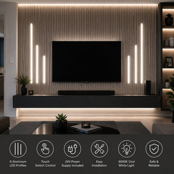 Britwall LED Slat Wall Lighting Kit 50cm 100cm 150cm Black Pack of 6