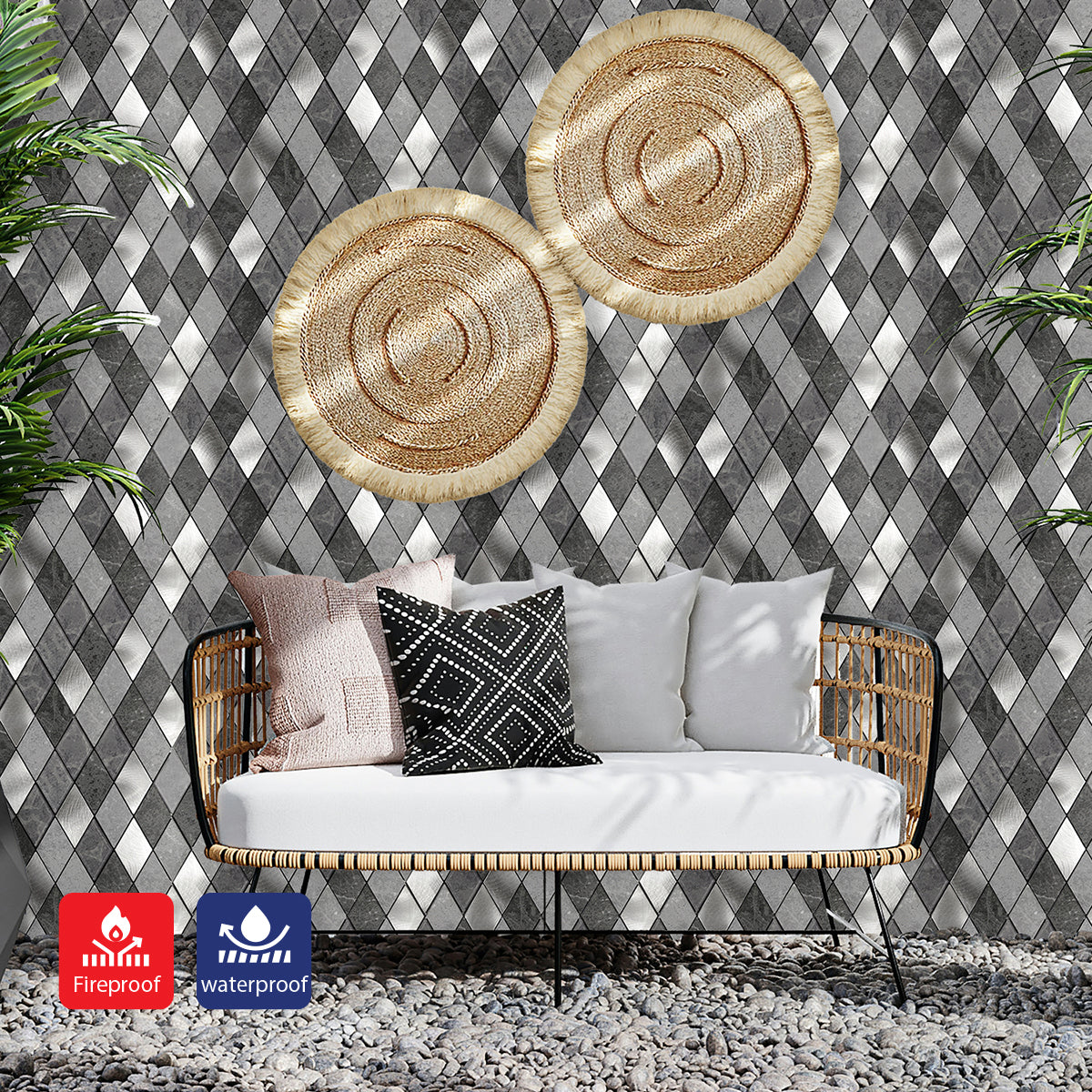 Pack of 4 Silver Slate Diamond Pattern Peel & Stick Aluminum Tile Size:295 x 295 x 4.5 mm