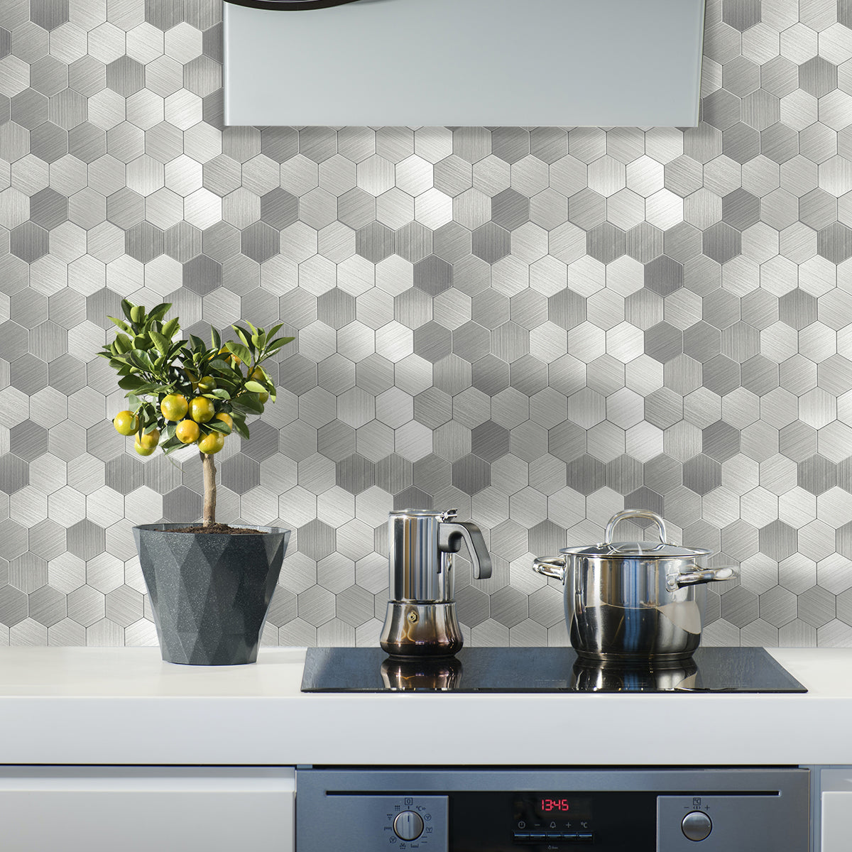 Pack of 4, Large HexaStyle Aluminum Peel & Stick Tile Size:290 x 288 x 4 mm