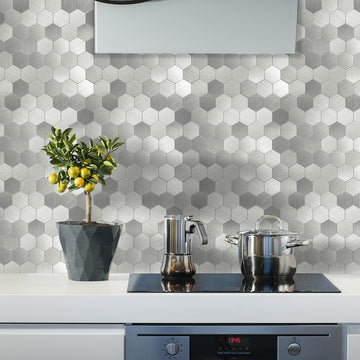 Pack of 4, Large HexaStyle Aluminum Peel & Stick Tile Size:290 x 288 x 4 mm