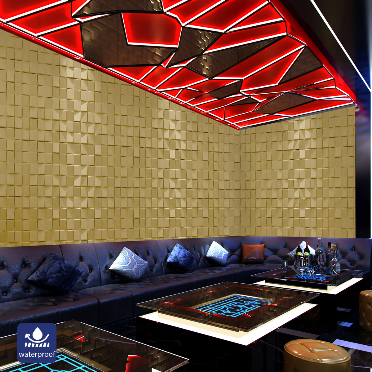 Pack of 4, Elegant 3D PU Leather Wall Panels – Square Pattern | 600 x 600 mm | 10mm Thickness | Luxurious & Soundproof