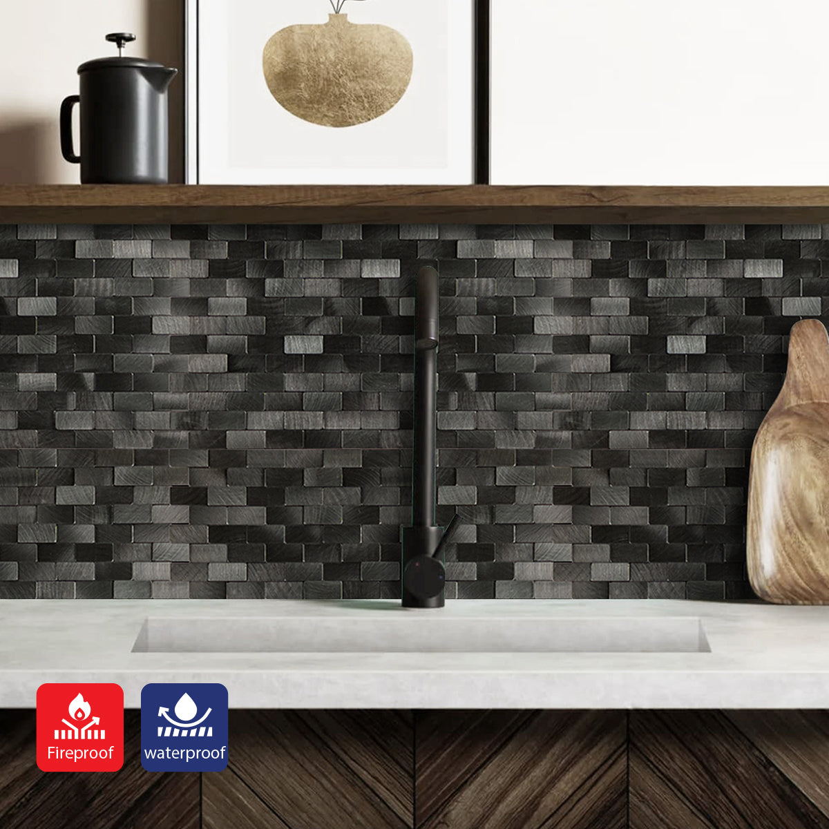 Pack of 4 Urban Alloy Pattern Peel & Stick Aluminum Tile Size:300 x 300 x 4 mm