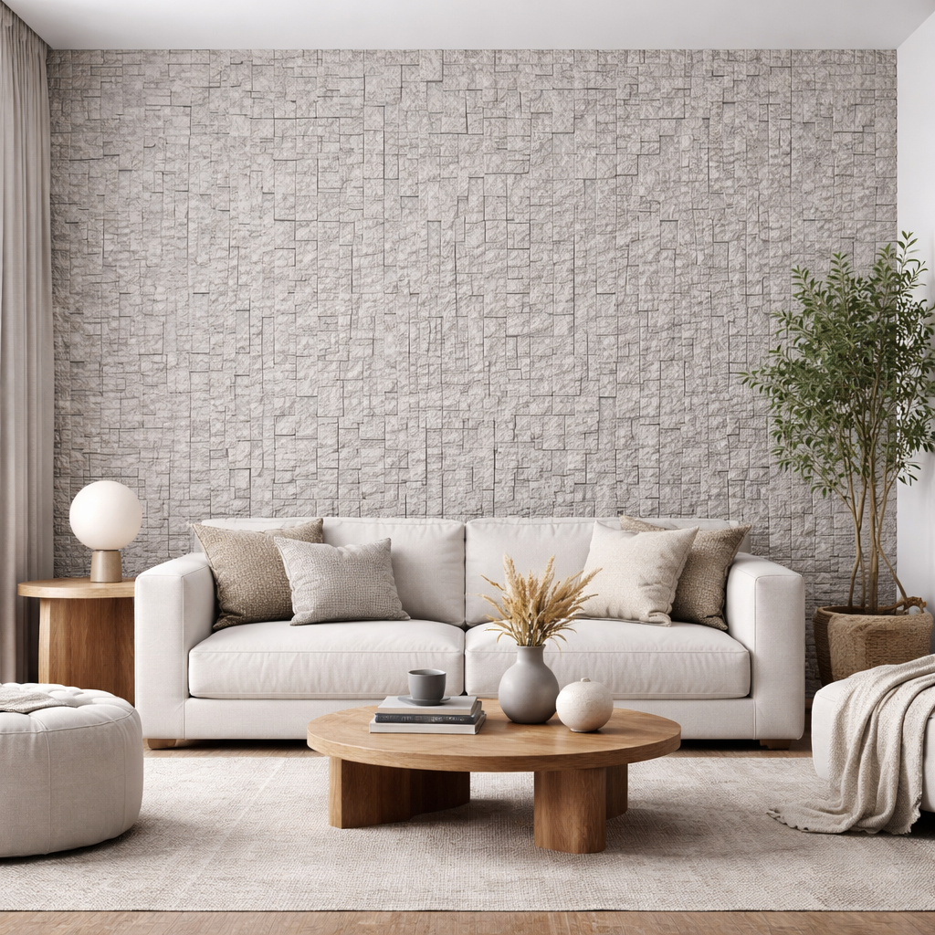 Hard PU Wall Panel –  Stacked Stone Pattern – Jade White Size: 1200 x 600 x 20 mm Pack of 2