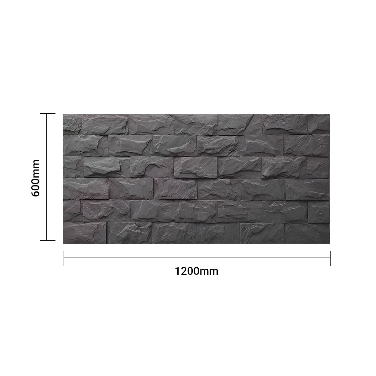 Charcoal Stacked Stone PU Wall Panel – 1200 x 600 mm | 3D Textured Stone Effect | Lightweight Decorative Wall Panel | Easy Installation - Pack of 2