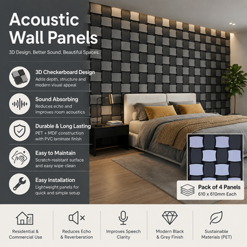 Acoustic Wall Panels 610x610mm ET + MDF (Pack of 4) – 3D Checkerboard
