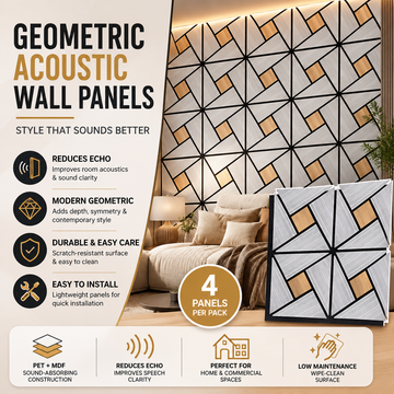 Acoustic Wall Panels Bold 3D PET + MDF Pack of 4 – Geometric