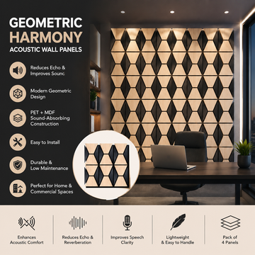 Acoustic Wall Panels PET + MDF Pack of 4 – Geometric Harmony