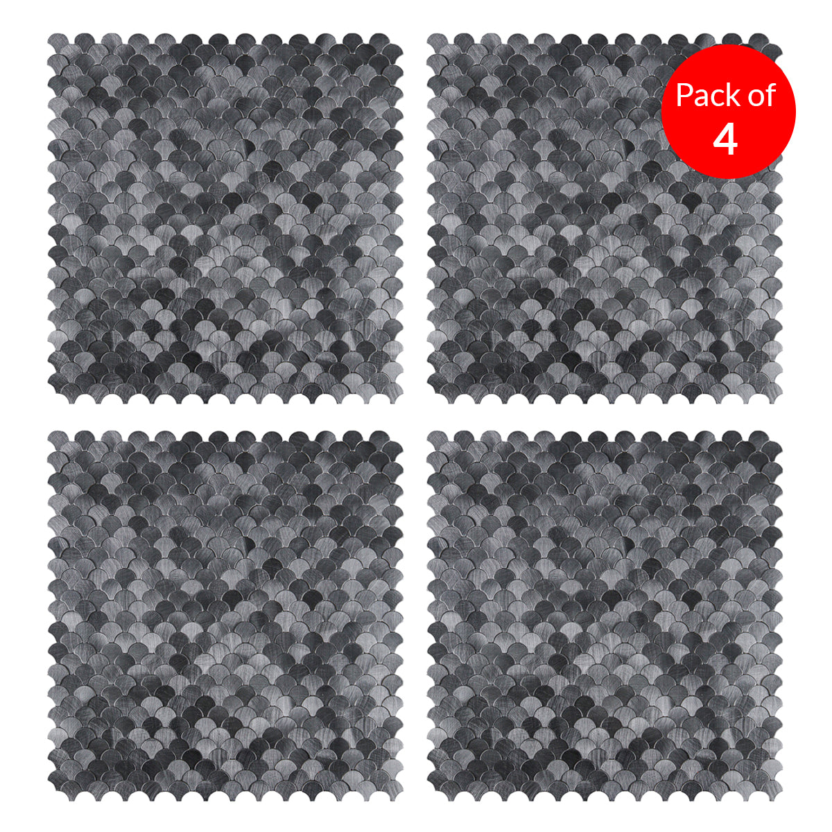 Pack of 4, Reflective Scallop-Pattern Peel & Stick Aluminum Tile Size:295 x 300 x 4 mm