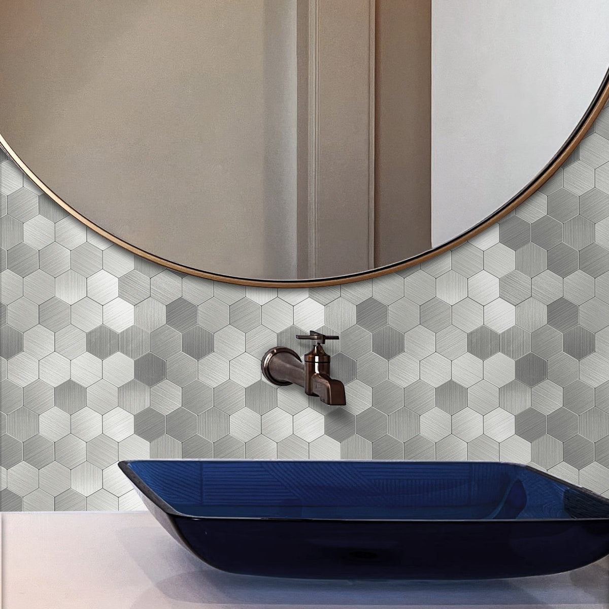 Pack of 4, Large HexaStyle Aluminum Peel & Stick Tile Size:290 x 288 x 4 mm
