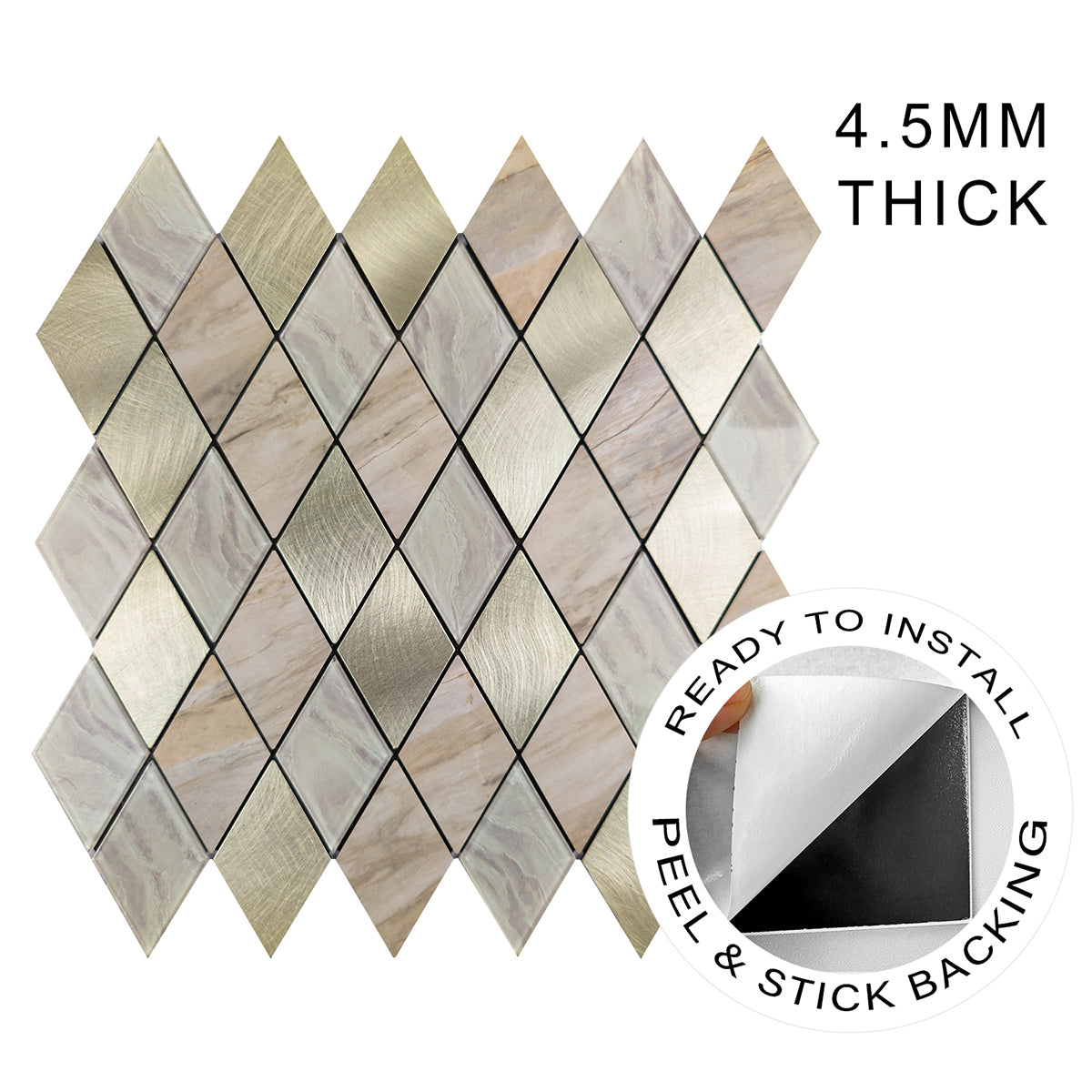 Pack of 4 Rose Gold Slate Diamond Pattern Peel & Stick Aluminum Tile Size:295 x 295 x 4.5 mm
