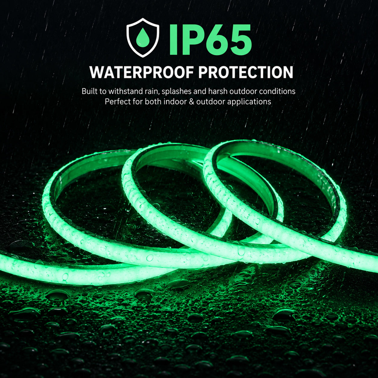 10M FCOB Neon Rope Light Kit, 10W/M, 800Lm/M, Green with 1 power cord, 5 Holders and 2 end caps