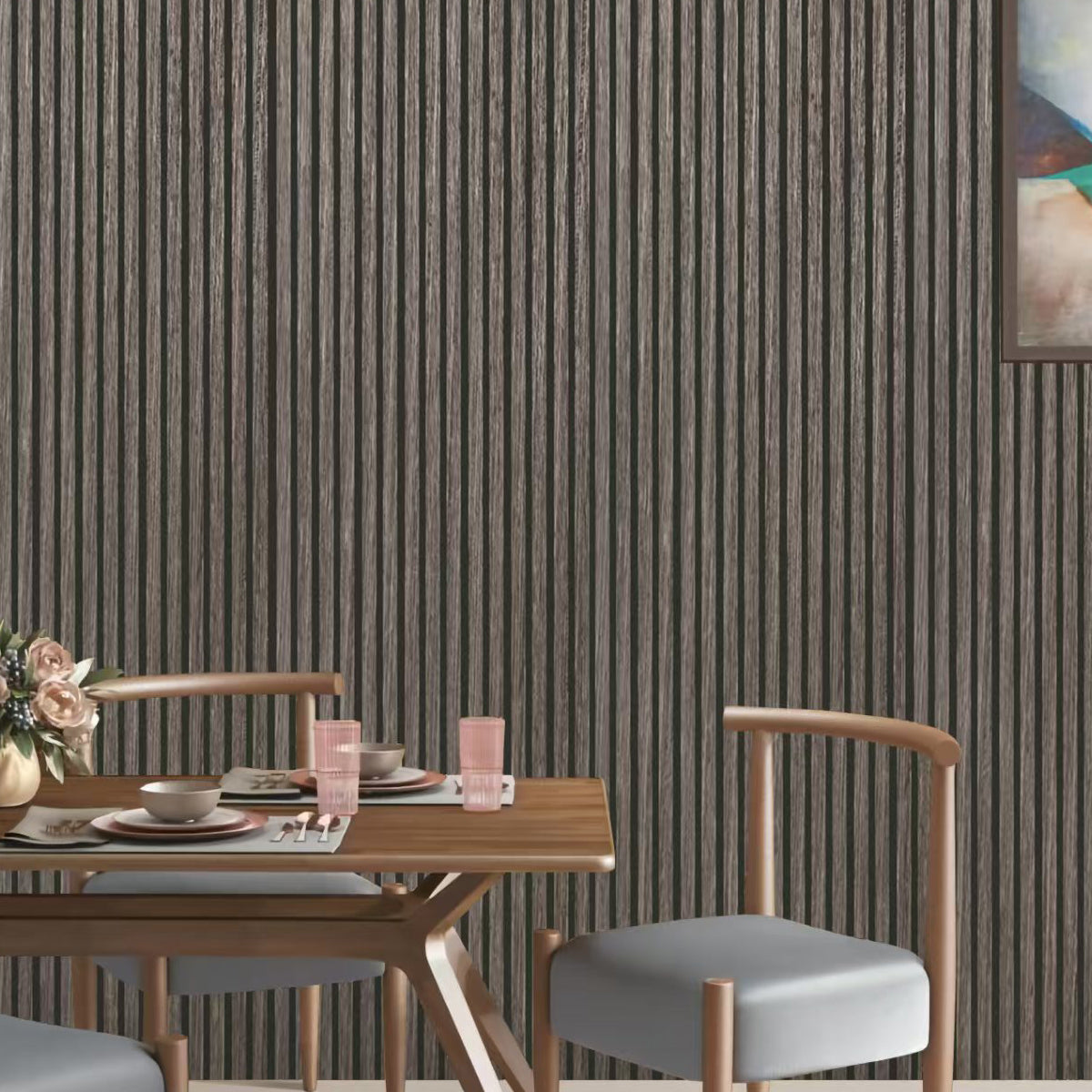 Linear Acoustic Wall Panel -  PET + MDF, Warm Brown Wood Grain Size: 2400*600*21mm Pack of 2