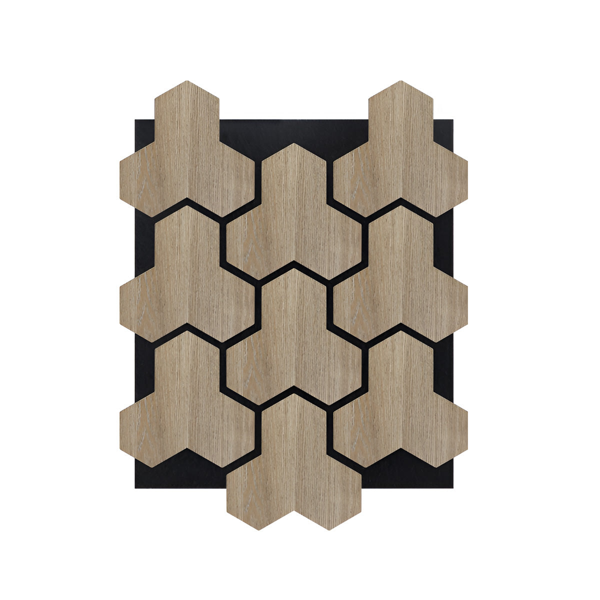 Geometric Acoustic Panel with Wooden Hexagon Pattern - PET + MDF | 620 x 800 x 17 mm - Pack of 4