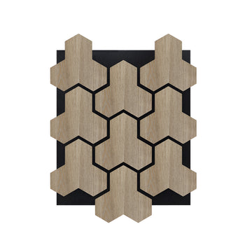 Geometric Acoustic Panel with Wooden Hexagon Pattern - PET + MDF | 620 x 800 x 17 mm - Pack of 4