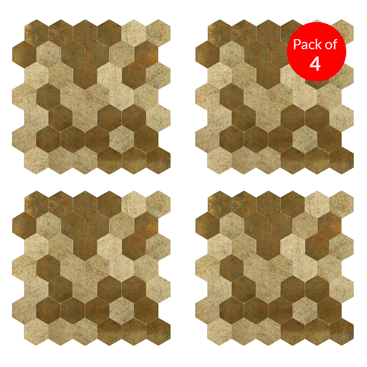 Pack of 4, Large Luxe Gold HexaStyle Aluminum Peel & Stick Tile Size: 290 x 288 x 4 mm