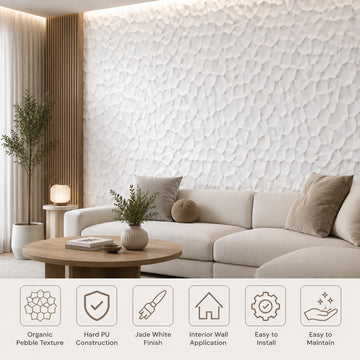 Hard PU Wall Panel –Organic Pebble Texture – Jade White Size: 1200 x 600 x 25 mm Pack of 2