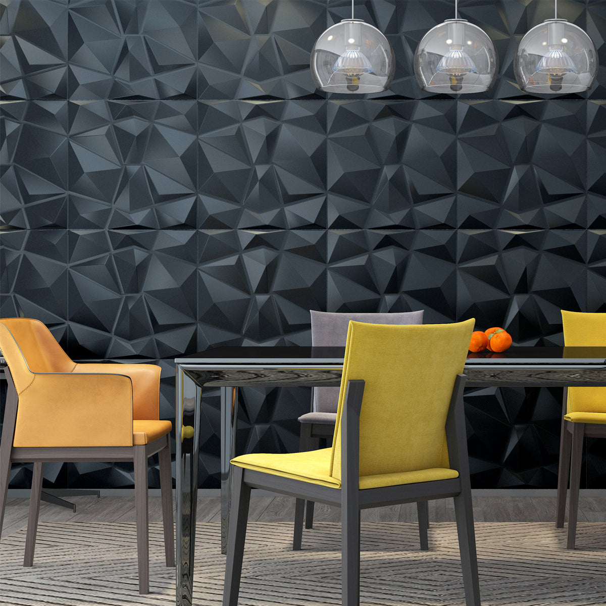 Pack of 4, Elegant 3D Diamond-Embossed Black PU Leather Wall Panels – 600 x 600 mm | 25mm Thickness | Luxurious & Soundproof