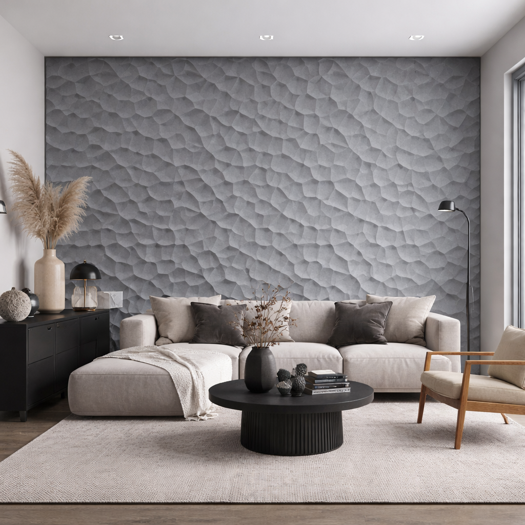 Hard PU Wall Panel –Organic Pebble Texture – Space Black Size: 1200 x 600 x 25 mm Pack of 2