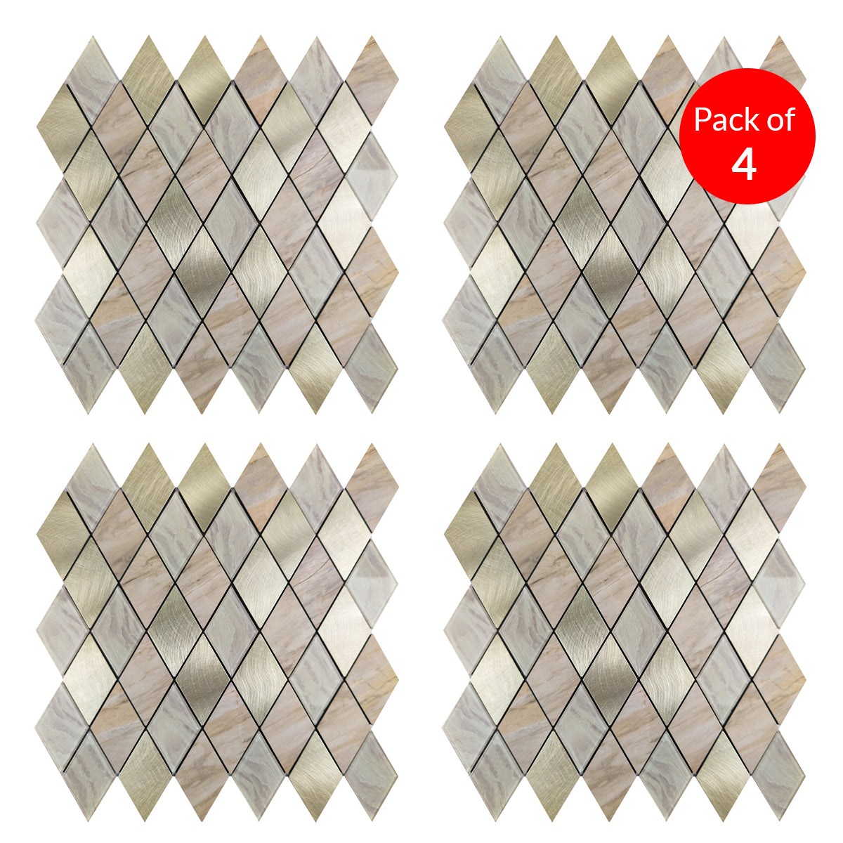 Pack of 4 Rose Gold Slate Diamond Pattern Peel & Stick Aluminum Tile Size:295 x 295 x 4.5 mm
