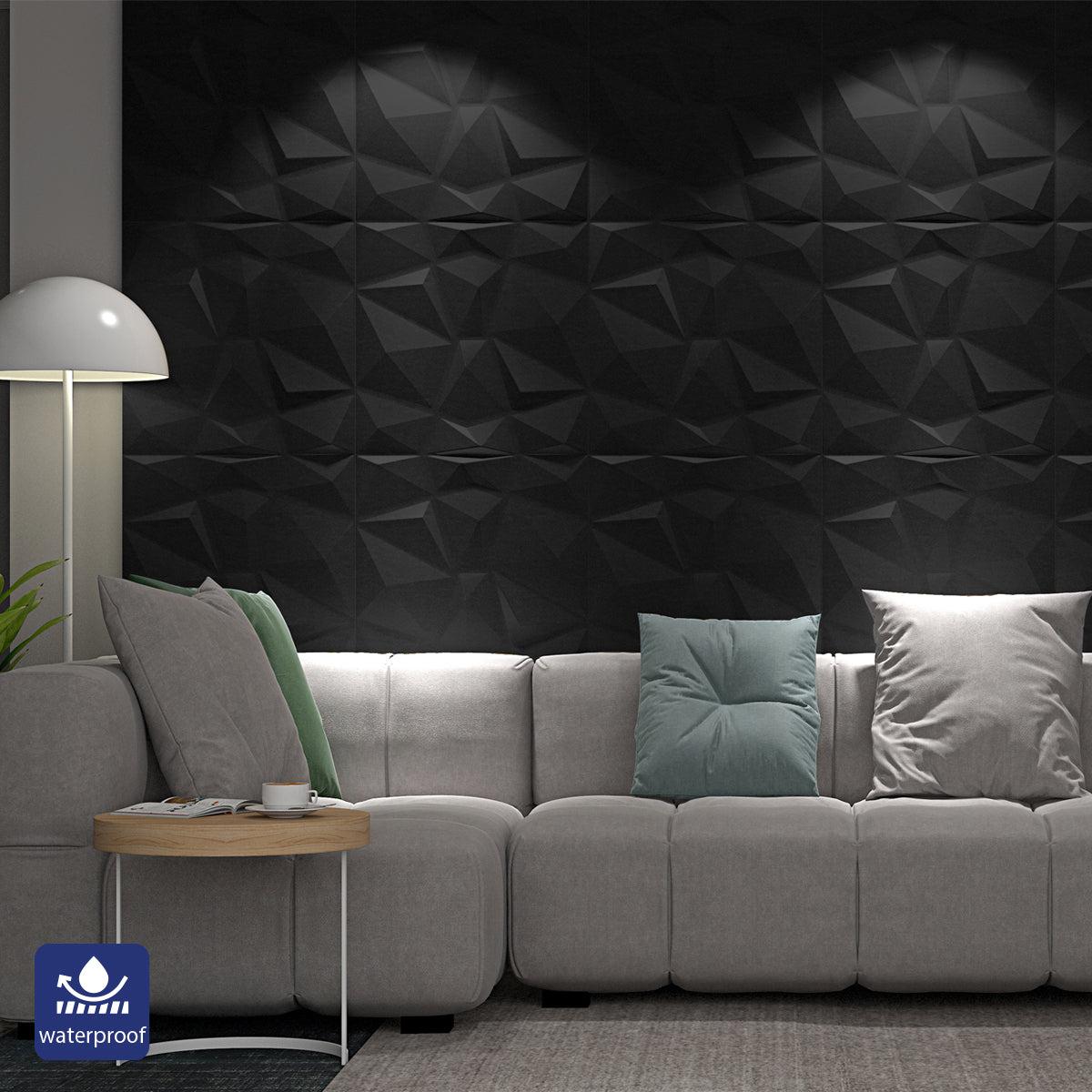 Pack of 4, Elegant 3D Diamond-Embossed Black PU Leather Wall Panels – 600 x 600 mm | 25mm Thickness | Luxurious & Soundproof