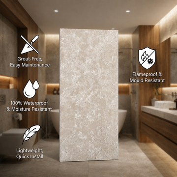 BRITWALL PVC Shower Panel Pack of 3 Concrete Beige Effect Matt Waterproof Bathroom Wall Cladding 2400x1000x10mm