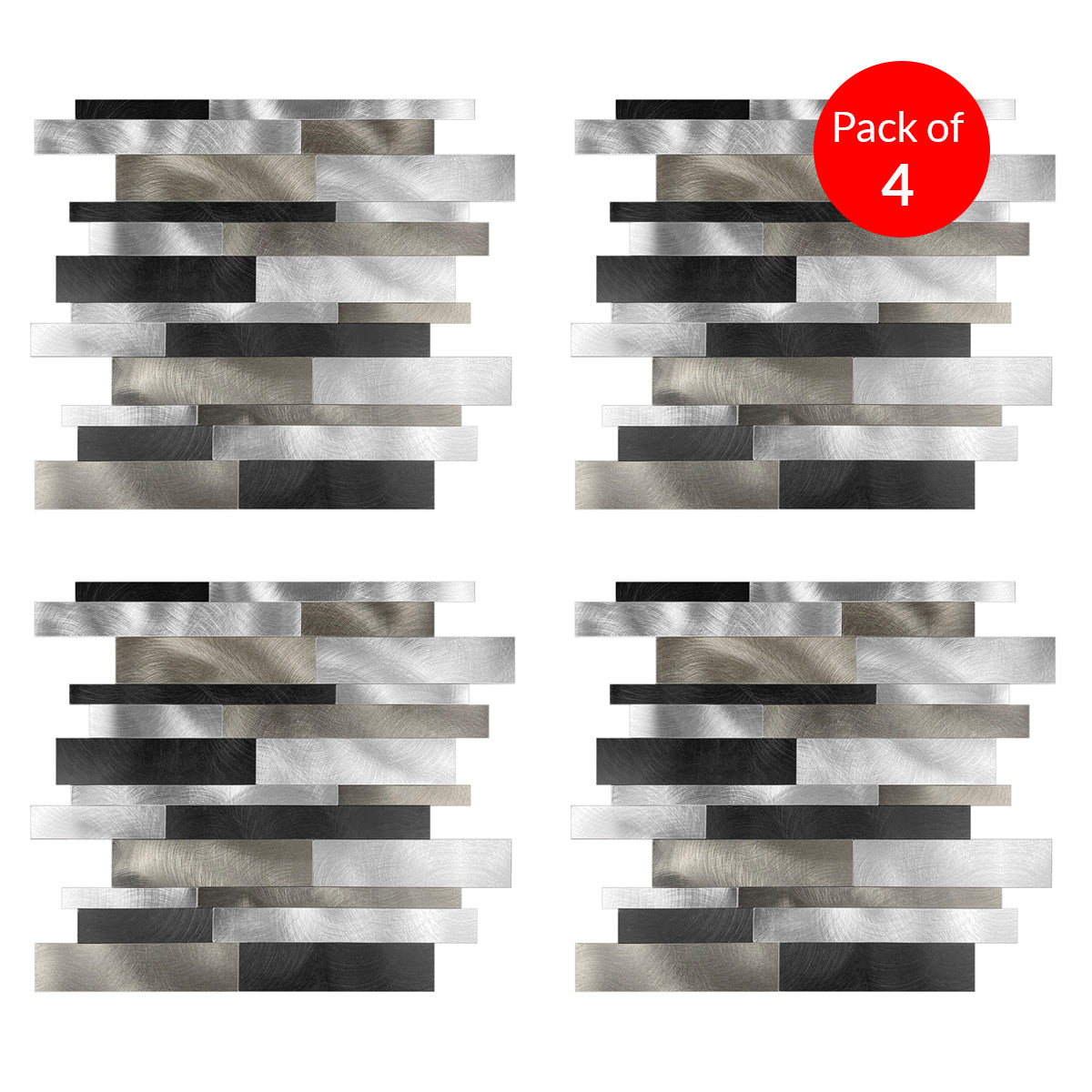 Pack of 4 Sleek Metallic Layers Peel & Stick Aluminum Tile Size:303 x 297 x 4 mm