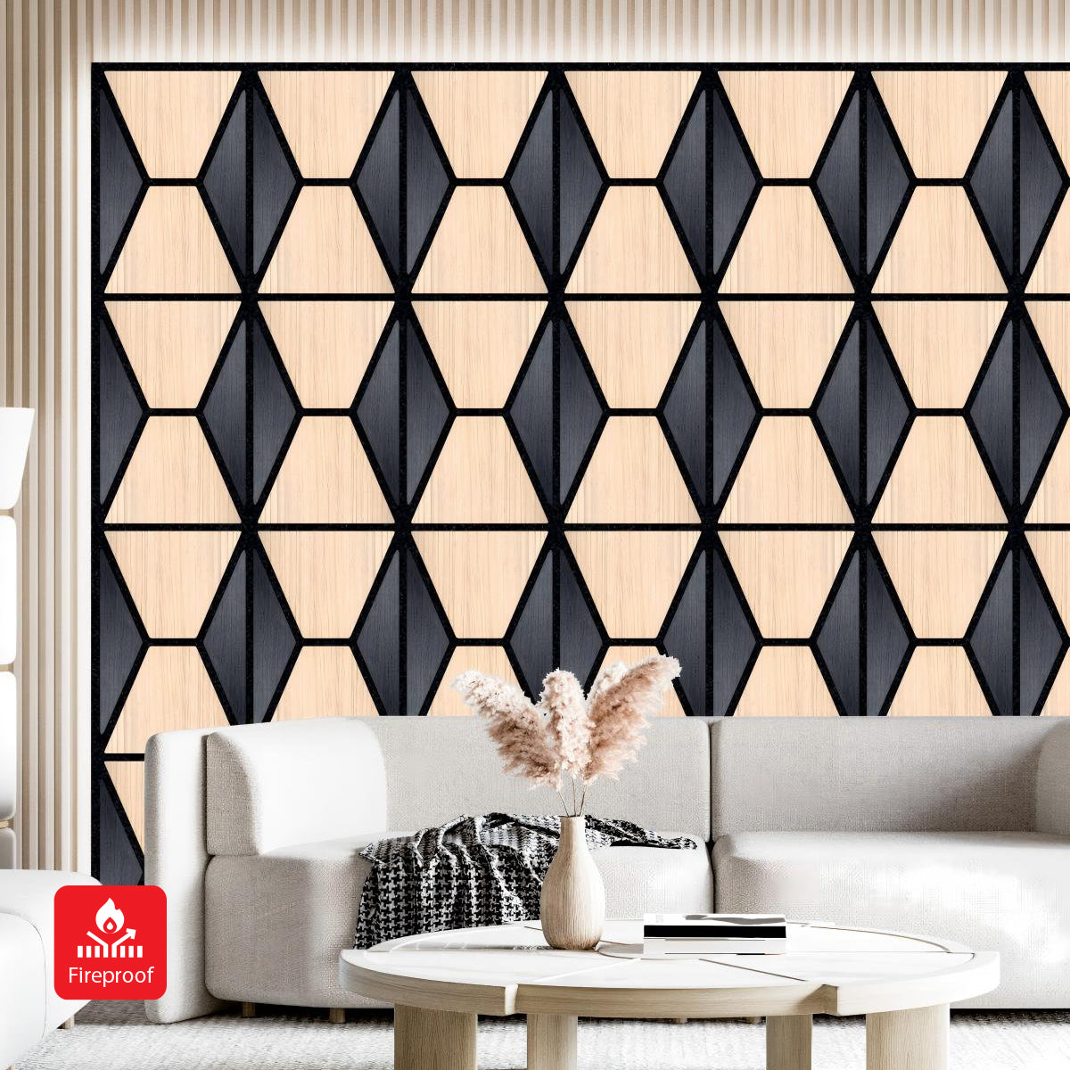 Geometric Harmony Acoustic Panel - PET + MDF | 610 x 610 x 17 mm | Stylish Soundproofing Solution Pack of 4