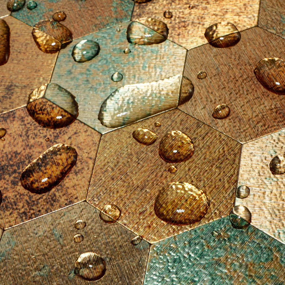 Pack of 4 Hexagon Mixed Bronze Peel & Stick Aluminum Mosaic Tile Size: 290 × 288 × 3.5 mm
